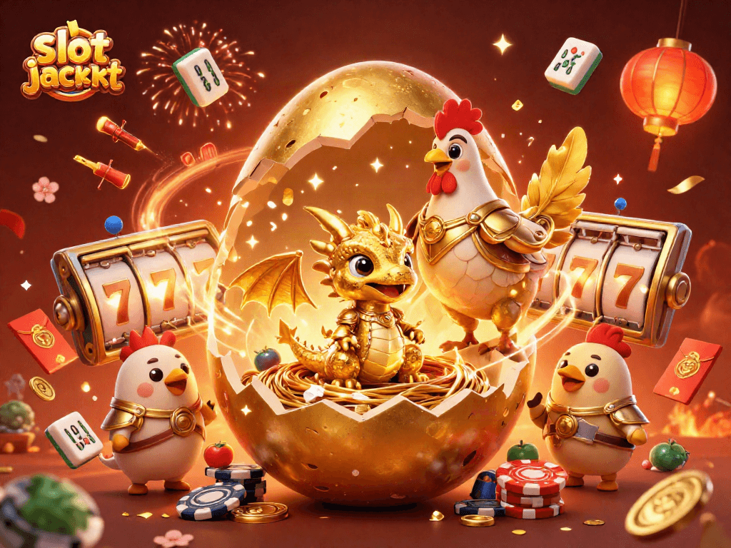 Experience the excitement of a slot jackpot with golden dragon and poker chips in vibrant casino illustration