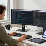 Workspace showcasing a focused developer at the WPS Official Website, creating innovative software solutions.