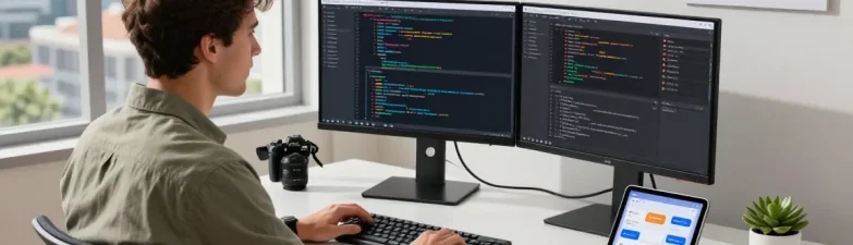 Workspace showcasing a focused developer at the WPS Official Website, creating innovative software solutions.